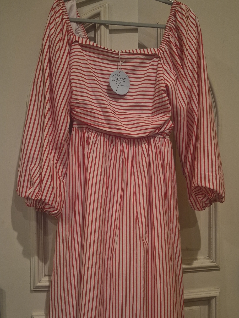 Cloud Ten Red Striped Maxi Dress